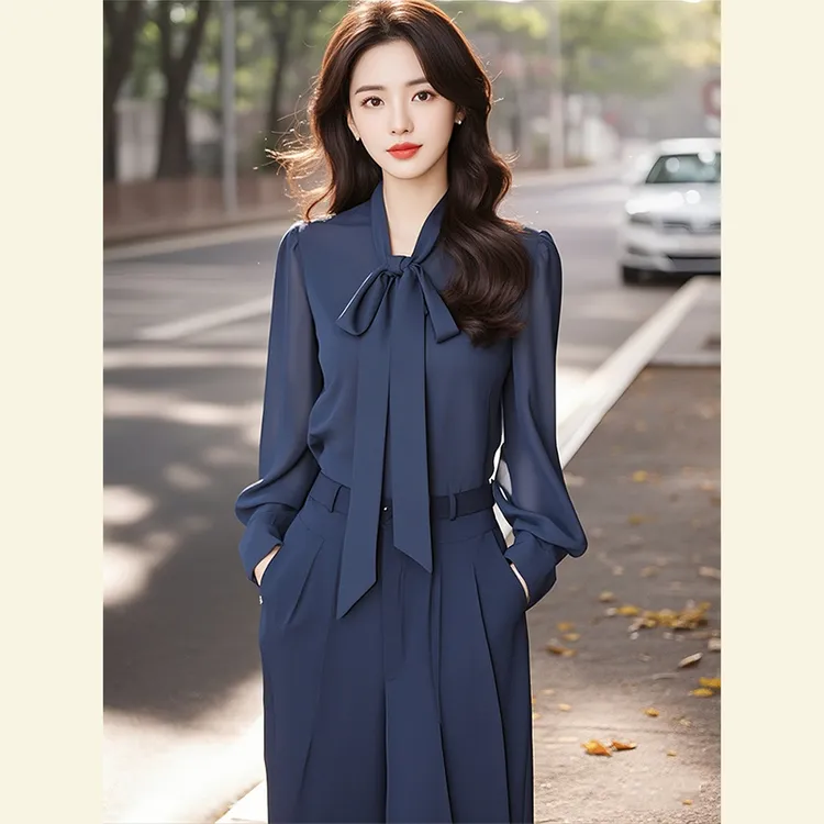 一整套早春穿搭盐系轻熟炸街时尚高级感小洋装干练气质衬衫套装裤