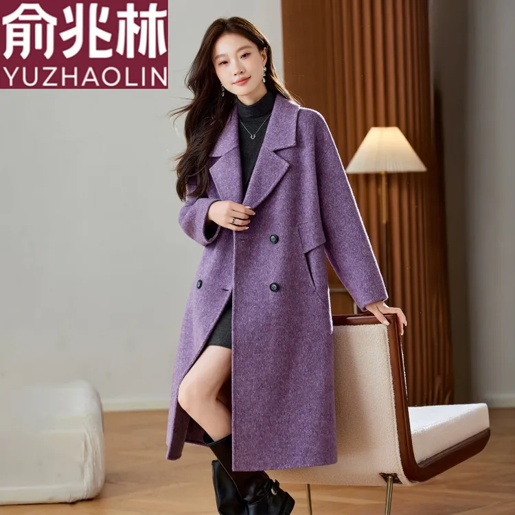 俞兆林澳洲羊毛双面大衣常规袖中长款西装领秋冬毛呢外套