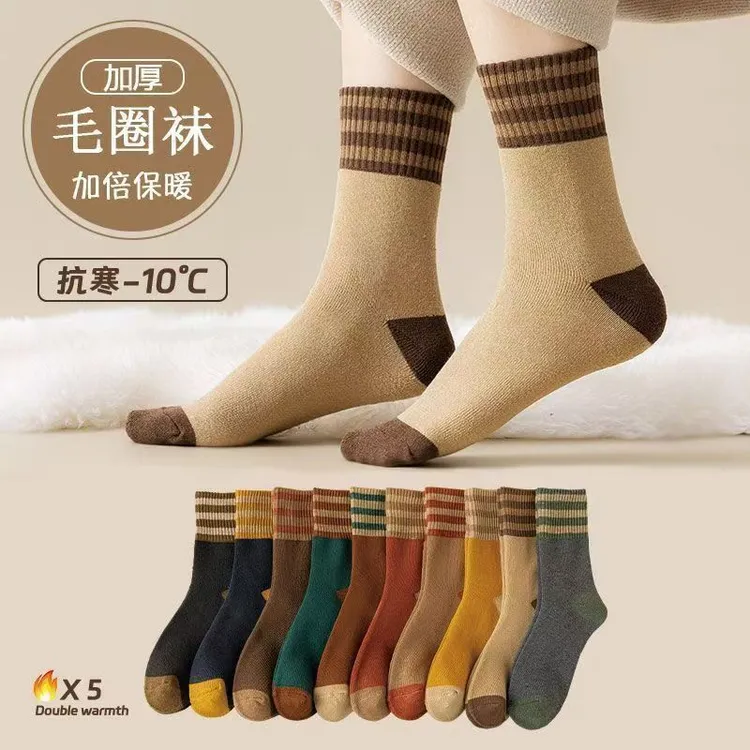 冬季长袜加绒加厚保暖雪地袜中筒袜睡眠地板袜冬天长筒袜
