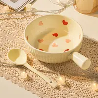 【釉下彩】奶油桃心手把碗带勺盘焗饭碗陶瓷家用网红高颜值水果碗