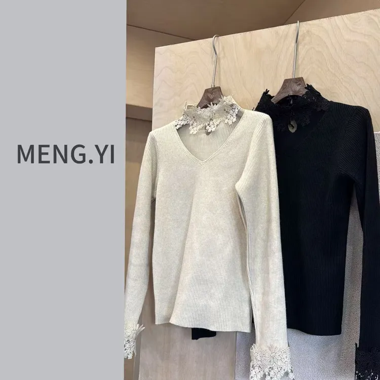 MENG.YI重工立体花边打底毛衣5389