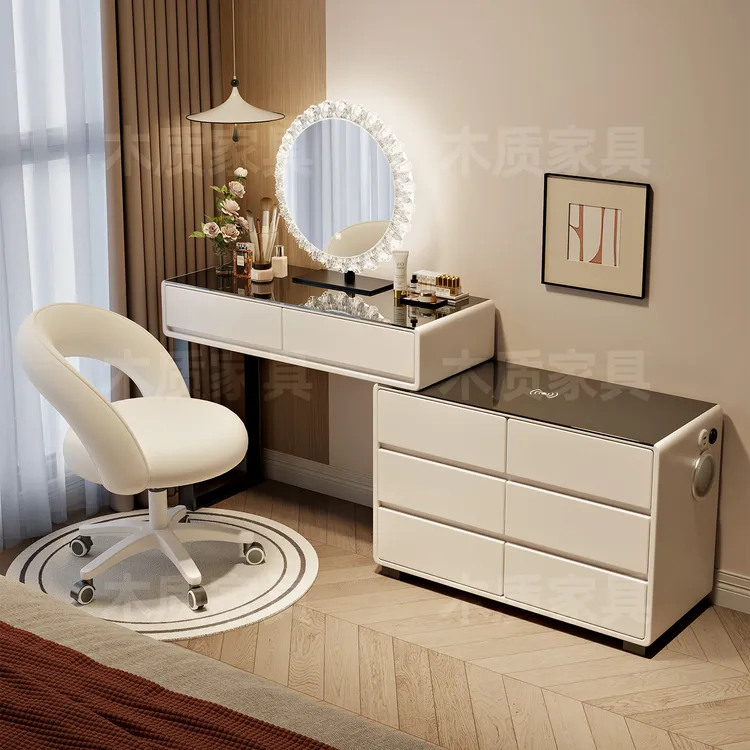 全实木智能梳妆台无线充电轻奢北欧卧室化妆台现代简约多功能化妆