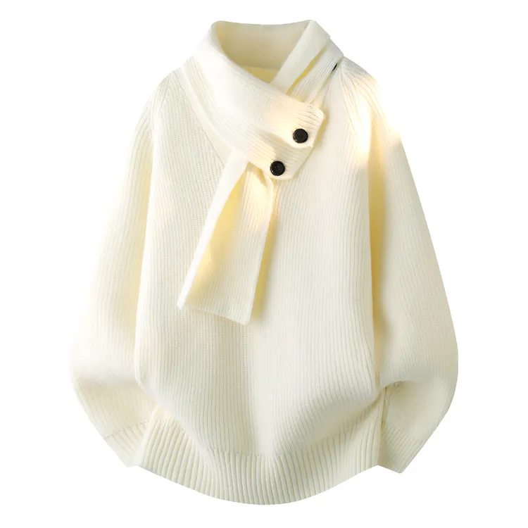 秋季男士时尚潮流针织衫纽扣围巾领休闲百搭韩版休闲宽松针织毛衣