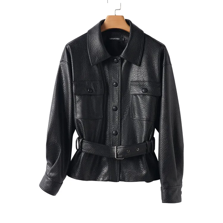 NAHOPULER/纳霍浦勒真皮女短款新款绵羊皮夹克外套泡皮机车服潮品