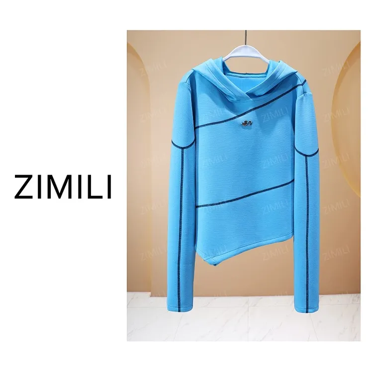 【亮哥女装】2025冬季新品《锦簇系列》湖蓝高弹显瘦连帽上衣26290-K2