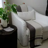 花间事灰色条纹亚麻盖毯 尺寸：220*240厘米  