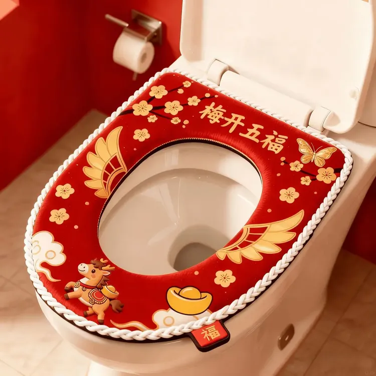 新年马桶坐垫2025新款冬季加厚毛绒四季通用防水马桶圈坐便套喜庆