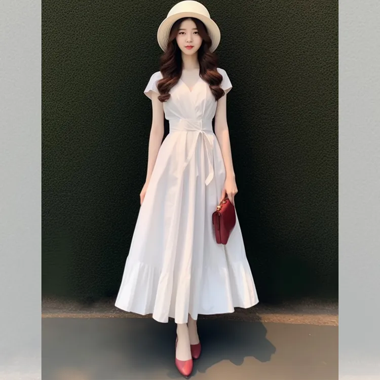 2025夏装新款女装时尚短袖气质连衣裙韩版显瘦中长款淑女简约洋气