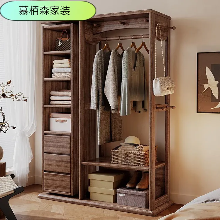 新中式乌金木衣帽架衣架落地立式置物架穿衣镜一体式可旋转挂衣架