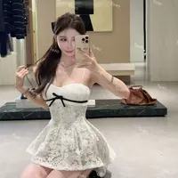 思瑶【秘境花语】蕾丝褶皱吊带连衣裙搭无领毛毛外套#1177