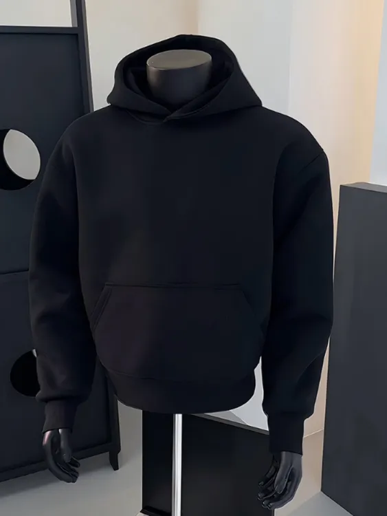 加肥加大码300斤重磅纯黑色连帽卫衣男秋冬加绒加厚宽松百搭外套