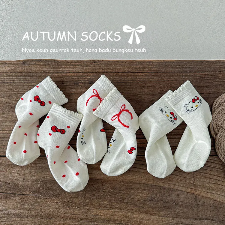 女童袜子春秋季儿童可爱日系卡通小猫中筒袜女孩宝宝秋冬无骨棉袜