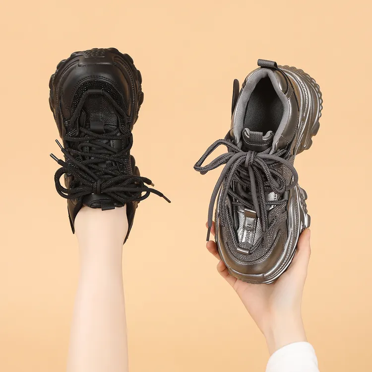 爆款老爹鞋女款2025年秋冬新款加绒水钻厚底松糕小个子休闲运动鞋