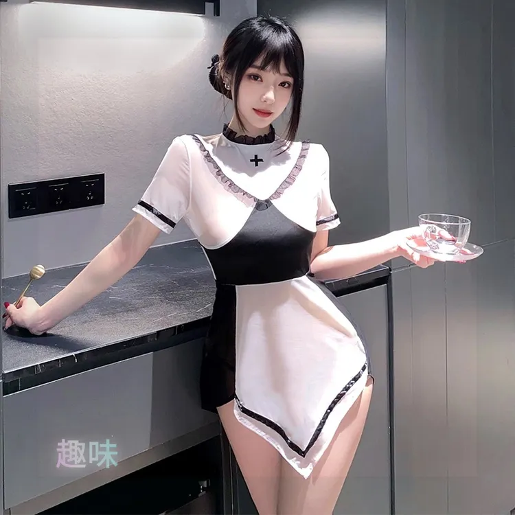 纯欲修女制服套装白色Lolita露背显瘦气质性感时尚收腰修身公主风