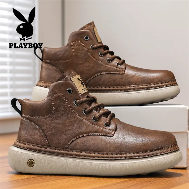 PLAYBOY/花花公子男鞋冬季百搭厚底增高板鞋男士皮鞋运动休闲潮鞋