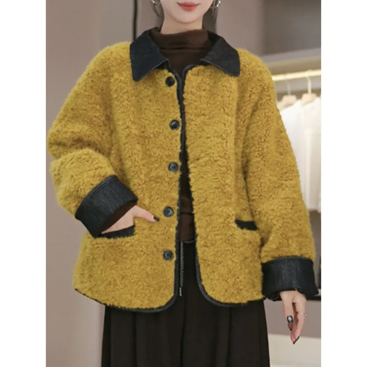 大码毛毛外套女冬加绒保暖宽松显瘦设计感小众拼接假两件毛绒上衣
