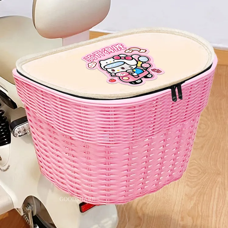 电动车后置车筐带内胆大容量可爱卡通KT猫电瓶车头盔收纳挂篮防水