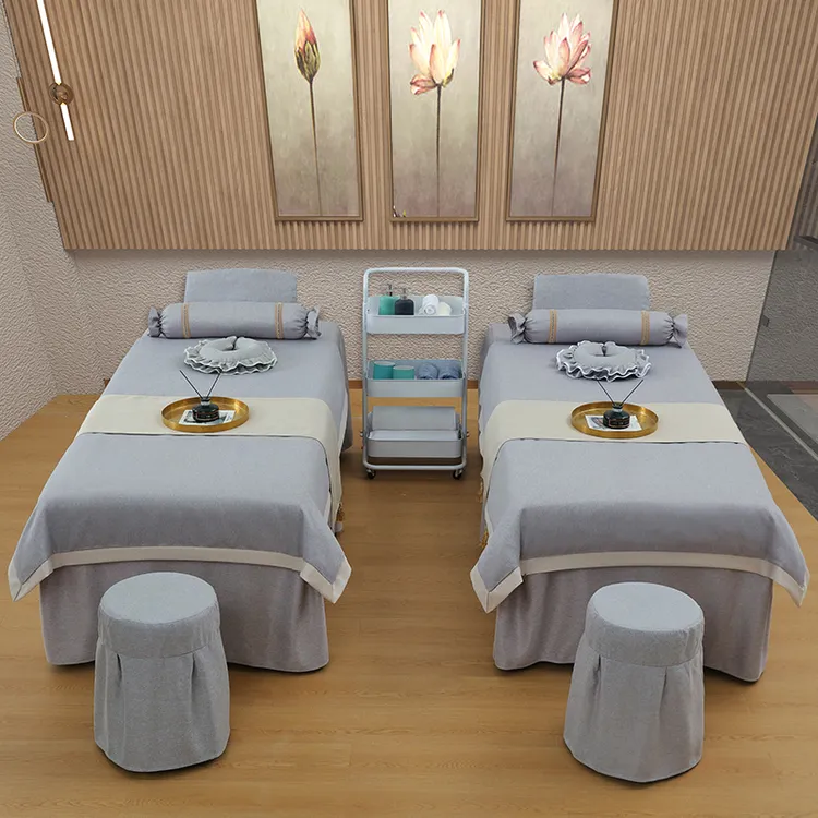 四季通用加厚蚕丝麻按摩美容床罩四件套简约洗头疗套推拿理疗