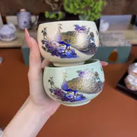 Z3182-变色孔雀禅定主人杯-天青汝+黄汝
