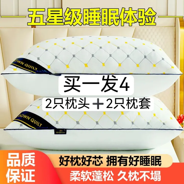 买一发4高枕头星级酒店家用学生成人抗菌护颈羽丝绒枕芯一对单人