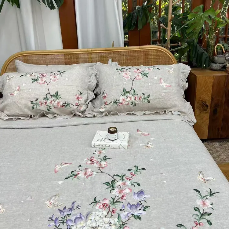 【梅香序】纯亚麻绣花四件套亚麻高端轻奢床品雨露麻套件