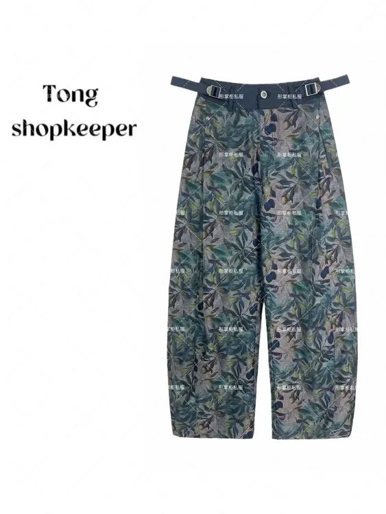 QJ/彤掌柜1682006 夏款2025掌柜高定暗调提花腰头扣秀款休闲裤