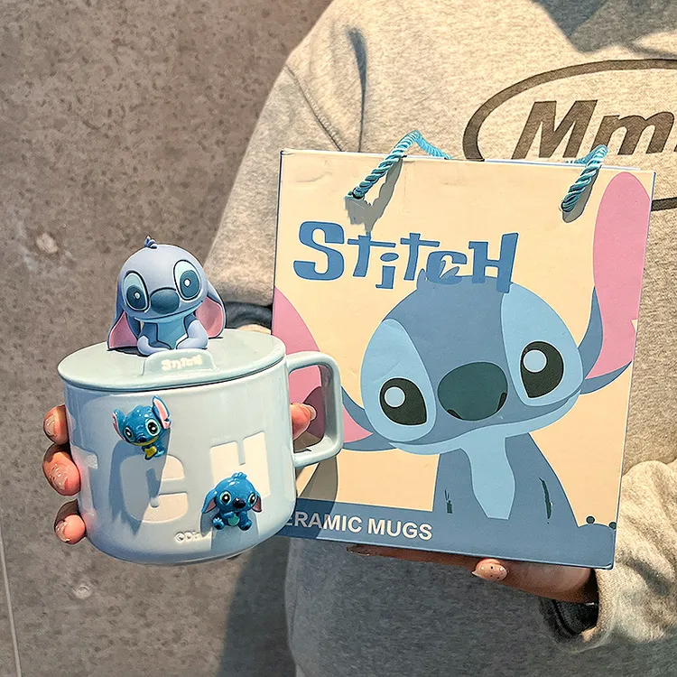 可爱史迪仔马克杯2025陶瓷水杯带盖可爱牛奶咖啡杯子情侣生日礼物