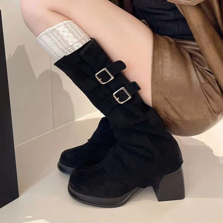 黑色高跟靴子女秋季长靴2025新款爆款高筒可拆卸两穿短靴瘦瘦靴