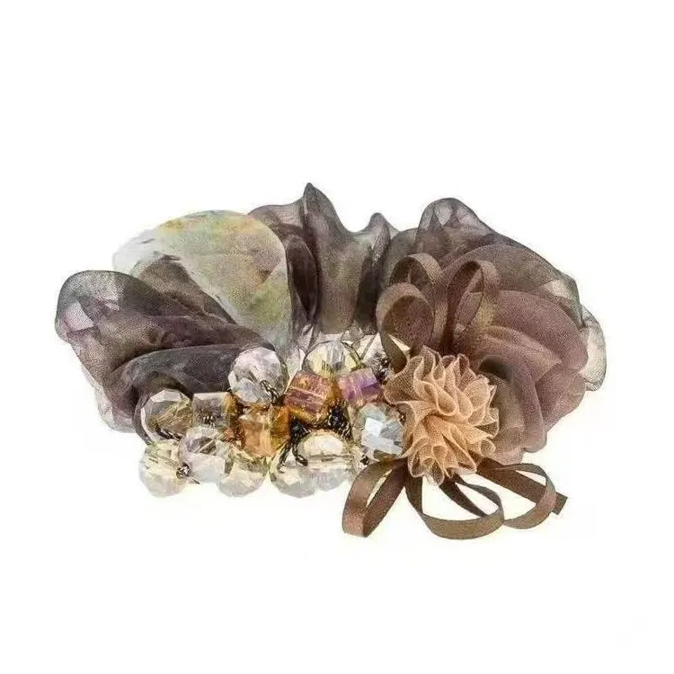 高级感气质欧根纱串珠花朵大肠发圈头花头饰发饰女丸子头盘发头绳