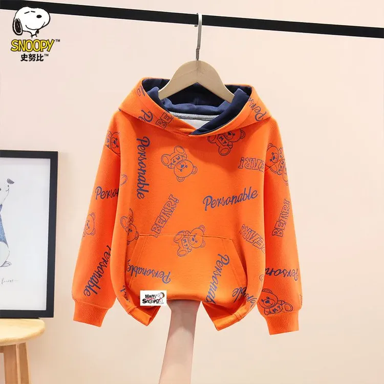 史努比男童卫衣春秋款2025新款洋气中大童男孩连帽上衣长袖打底衫