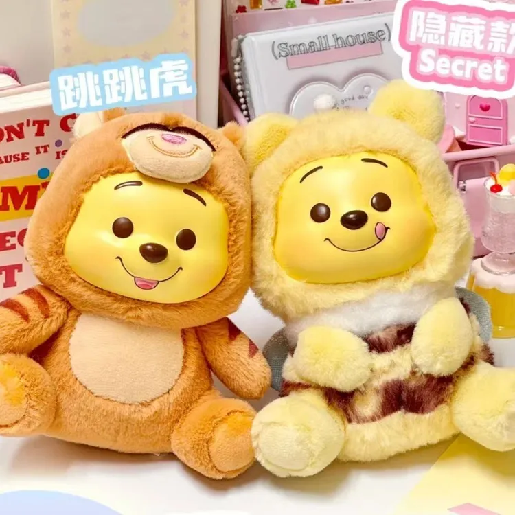 正版名创优品Miniso小熊维尼顽皮派对搪胶毛绒挂件盲盒公仔摆件