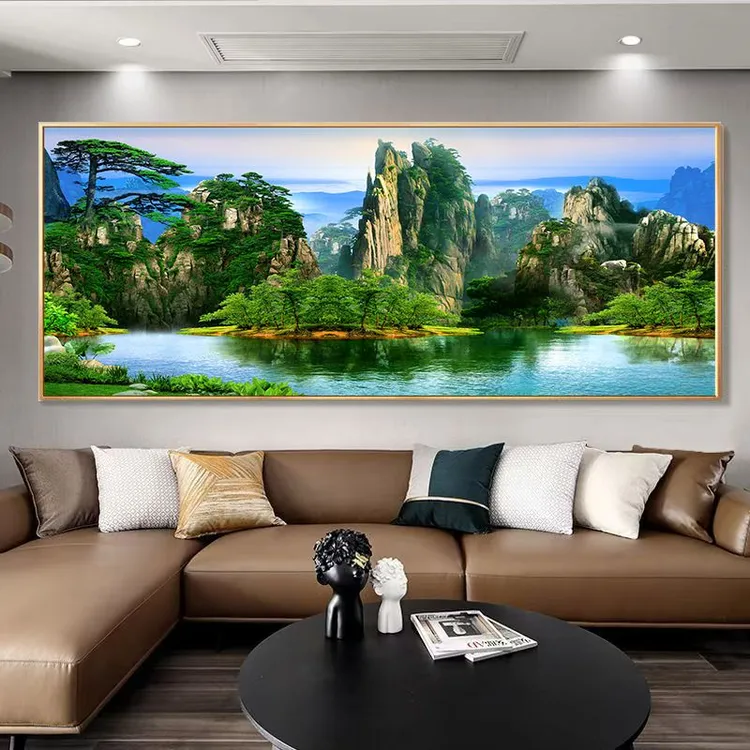 青山绿水客厅装饰画沙发背景壁画办公室客厅茶室家居装饰品山水画
