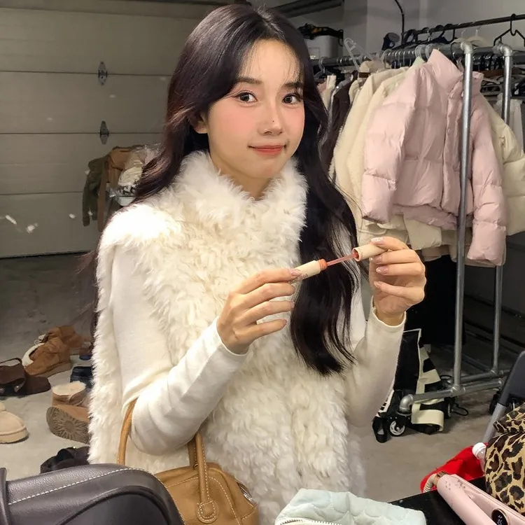 【小石同学】棉花糖环保羊羔绒毛毛马甲女秋冬皮毛一体立领背心坎肩气质马甲