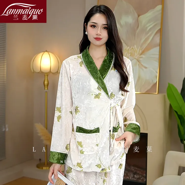 兰麦菓【金钻绒】系带睡衣女士套装2025秋冬季金丝绒家居服可外穿