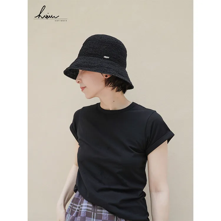 hotinner纯手工编织夏季清凉感渔夫帽可折叠可水洗草帽镂空遮阳帽