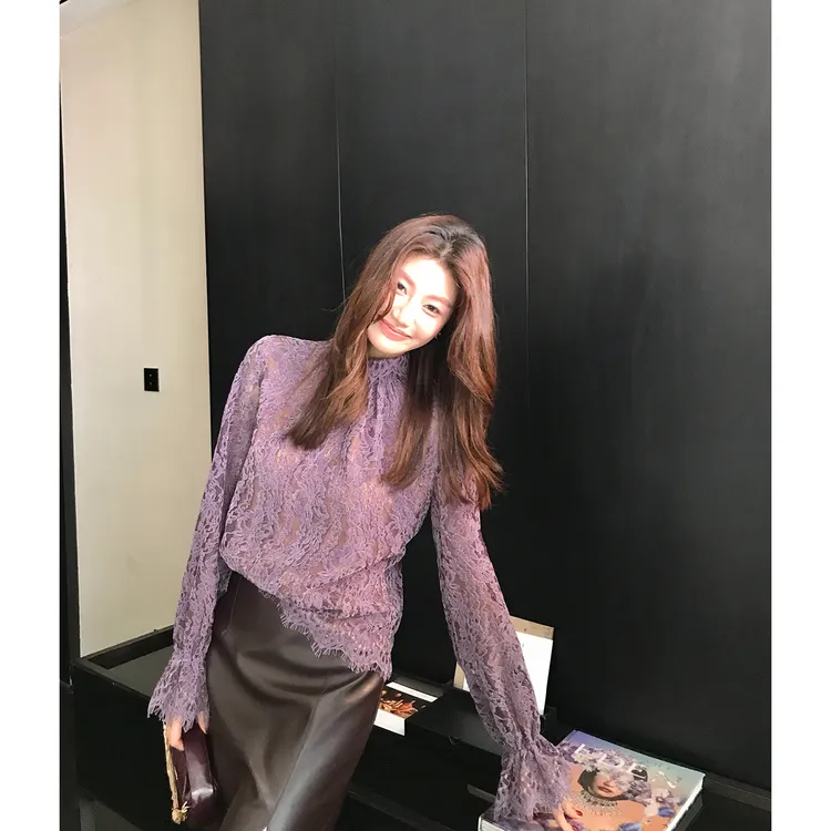 【ALONE SAVOR】龍喜儿梅雨霁 温柔风蕾丝镂空长袖花边小衫K295