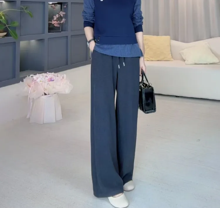 2025新款暖绒窄版直筒裤宽松高级感休闲高级显瘦穿搭裤5626