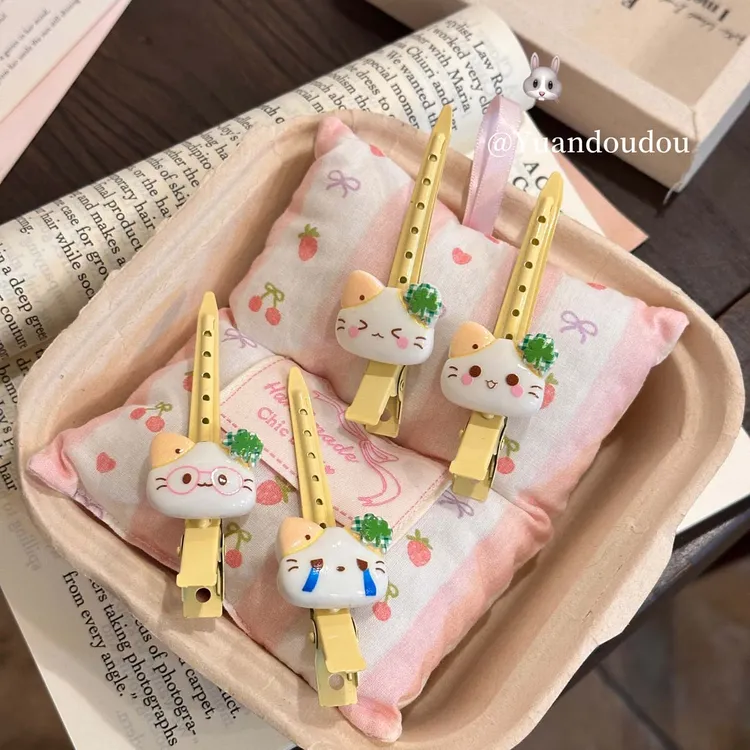可爱四叶草猫咪无痕鸭嘴甜美刘海一字卡通学生闺蜜侧边发夹发饰