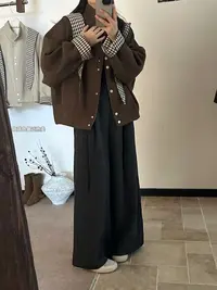 九千柒·十三行档口欣尧AoT专供羊毛呢格子短外套(配可拆卸帽子)