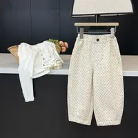 leomama女童波点加绒牛仔裤秋冬新款儿童弯刀休闲宽松纯棉裤子
