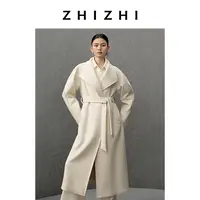致知 甘州曲 廓形翻领羊毛长款毛呢大衣25年冬季新款ZZ2EWWWT115