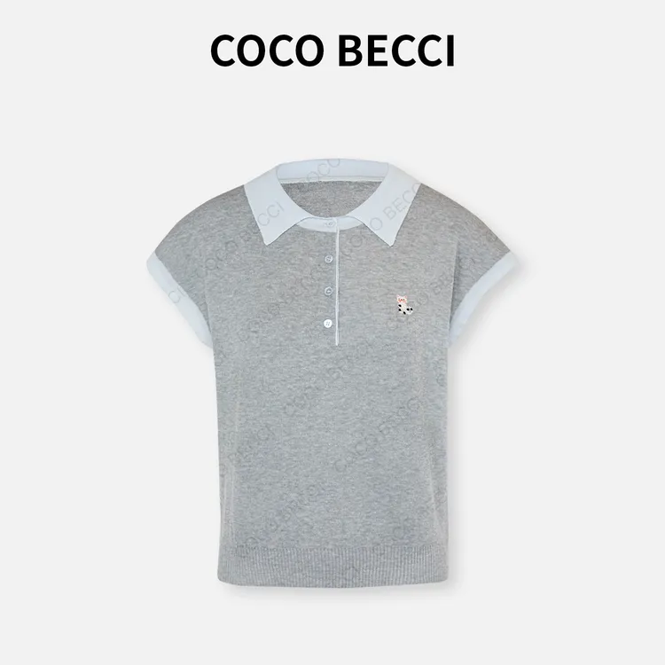 COCO BECCI【小猫针织】夏季新款显瘦时尚短袖针织衫CFZTB332064