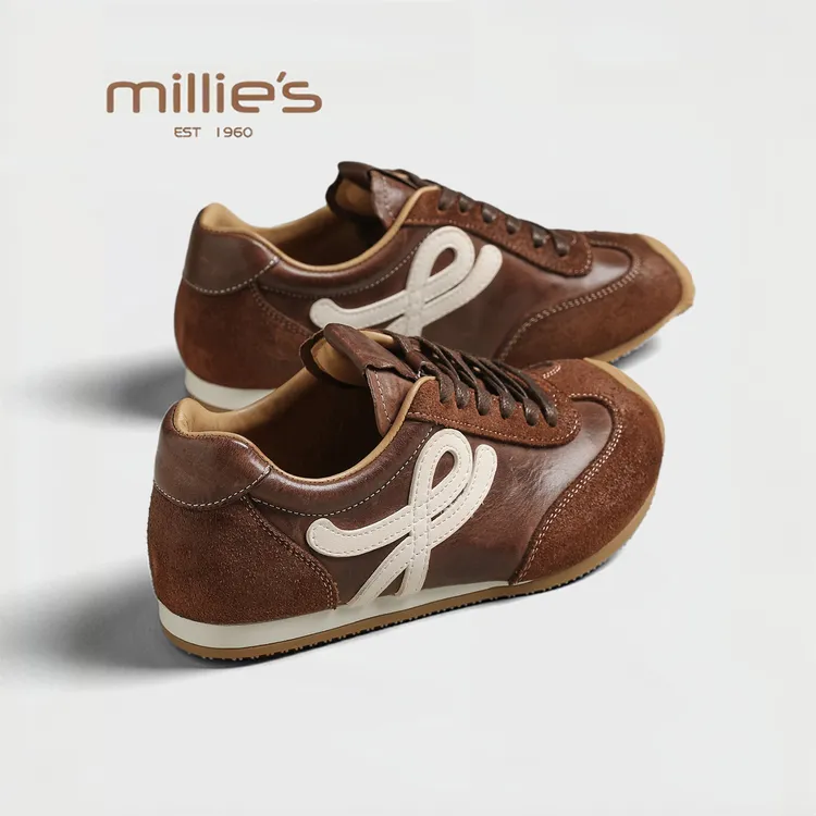MILLIE'S/妙丽2025新款春运动时尚真皮德训鞋复古休闲百搭阿甘鞋