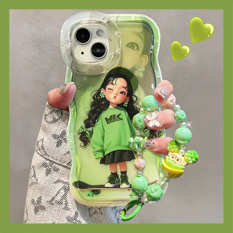 滑板女孩适用苹果15华为oppo/vivo小米iPhone16板凳双支架手机壳