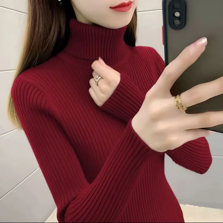 厚款高领修身长袖内搭针织打底衫女秋冬2025新款洋气百搭保暖毛衣