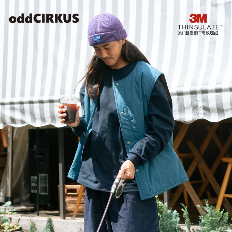 oddCIRKUS 日系复古3M棉马甲新款保暖无领背心无袖外套