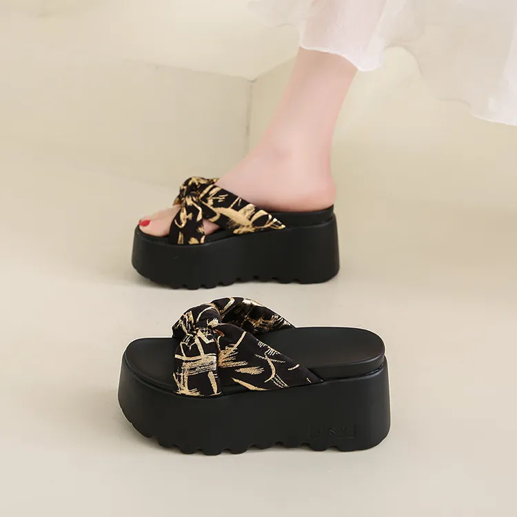 厚底增高凉拖鞋女夏外穿2025新款松糕高跟沙滩鞋一字拖凉鞋小码34