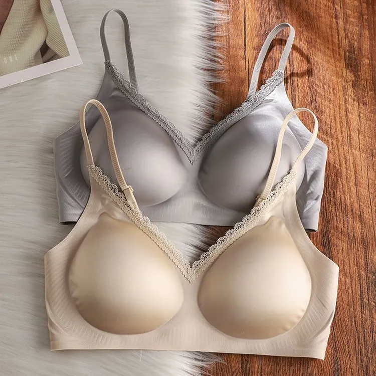 法式缎面细肩带无痕内衣女小胸聚拢显大收副乳防下垂粉底液文胸罩