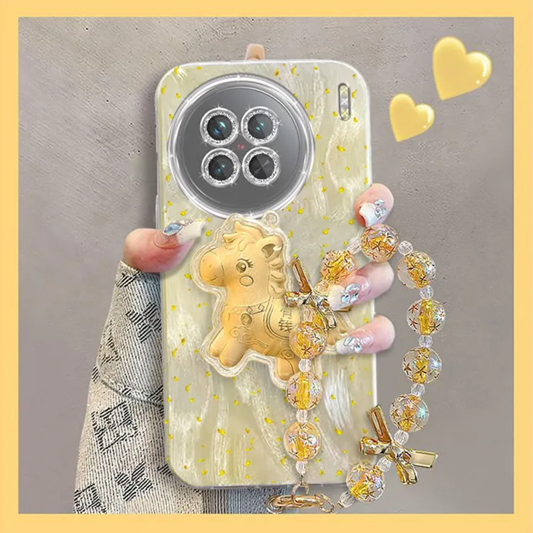 带镜头膜VIVOX90手机壳新年金箔有钱小马V2241A全包X90s软壳女款