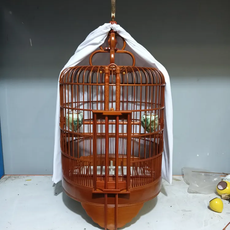 清远精品广式鸟笼36公分广西底防爆漆橘红色老竹带皮制作全套包邮